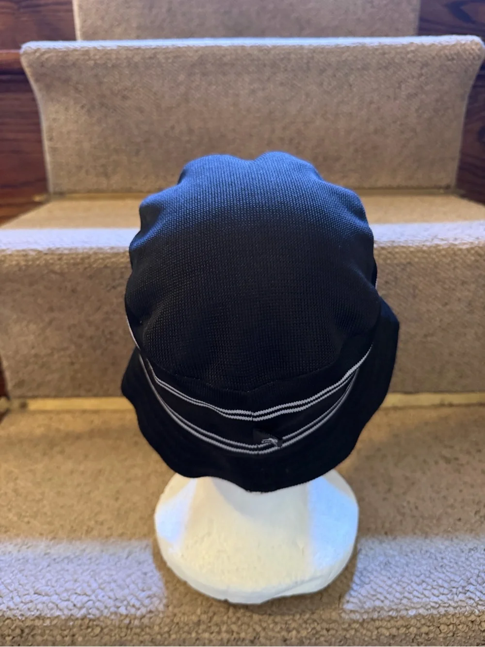 Kangol Black Bucket Hat with White Stripes